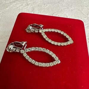 Vintage Clip On Silver Rhinestone Drop Earrings